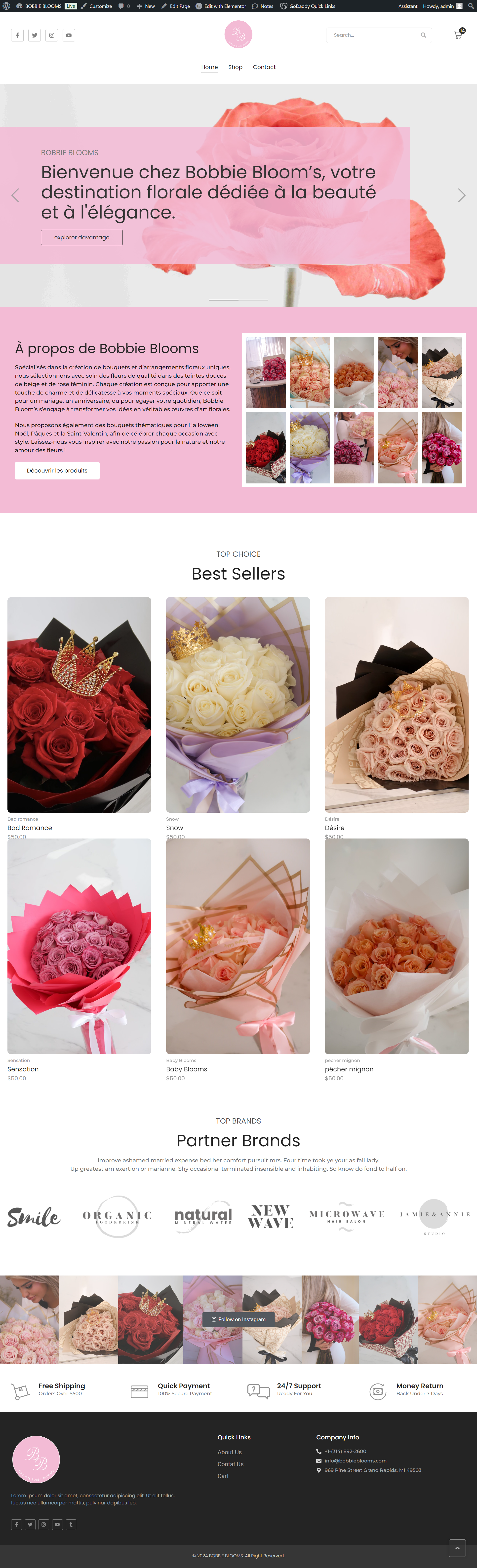 Elegant online flower shop website for ordering fresh floral bouquets and gifts with secure checkout