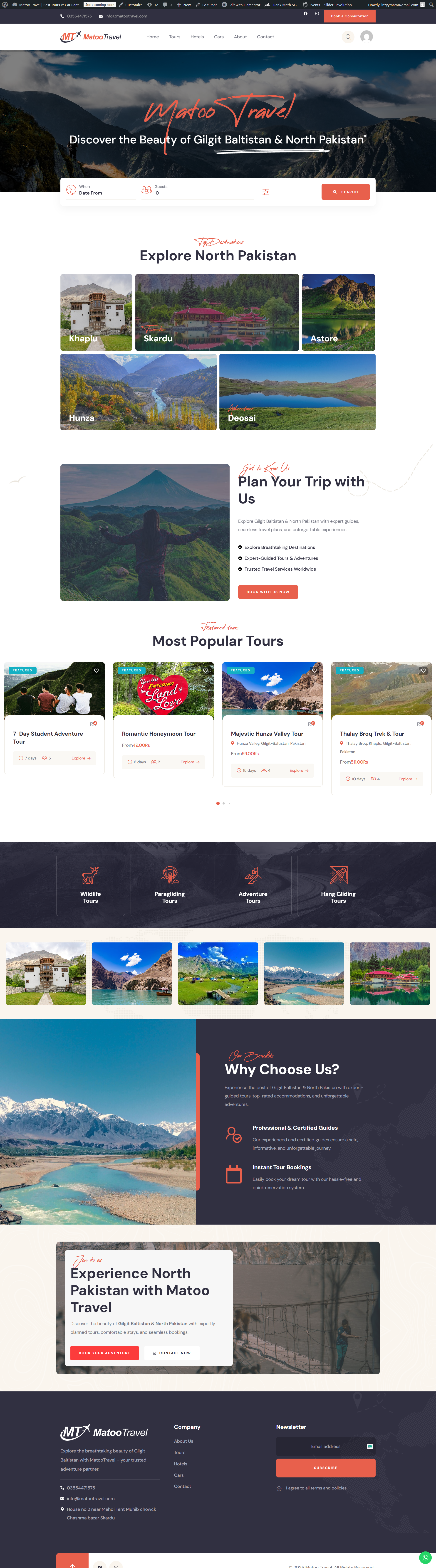 Travel agency website offering tailored travel packages, tours, and experiences to global destinations by Matoo Travel